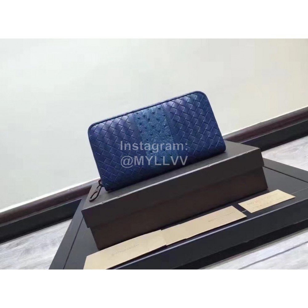 Bottega Veneta Fashion Woven Leather Long Zipper Purse Blue 114076