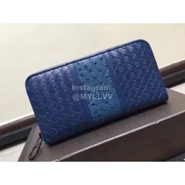 Bottega Veneta Fashion Woven Leather Long Zipper Purse Blue 114076