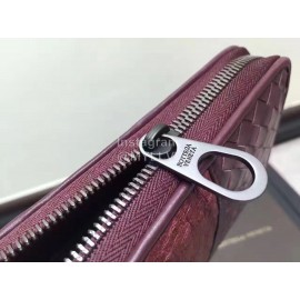 Bottega Veneta Fashion Woven Leather Long Zipper Purse Purple 114076