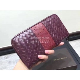 Bottega Veneta Fashion Woven Leather Long Zipper Purse Purple 114076