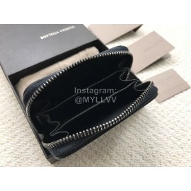 Bottega Veneta Classic Woven Cowhide Short Zipper Purse Black 114075