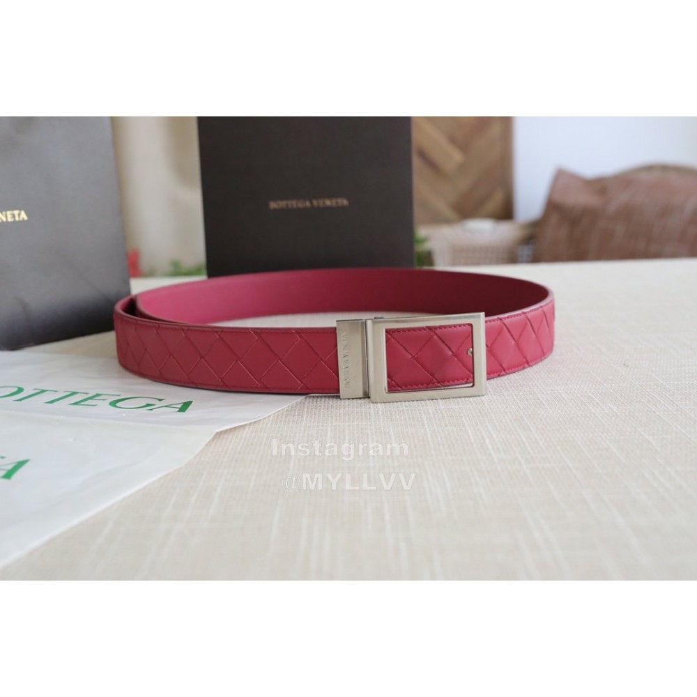 Bv Woven Calf Leather Vintage Pin Buckle 35mm Belts Rose Red