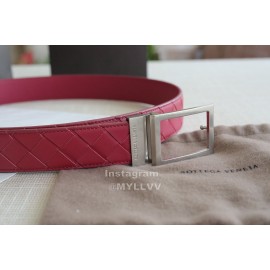 Bv Woven Calf Leather Vintage Pin Buckle 35mm Belts Rose Red