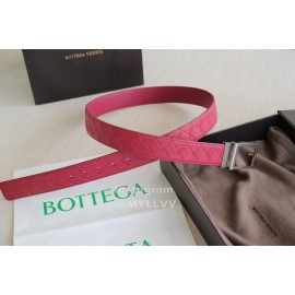 Bv Woven Calf Leather Vintage Pin Buckle 35mm Belts Rose Red