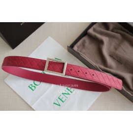 Bv Woven Calf Leather Vintage Pin Buckle 35mm Belts Rose Red