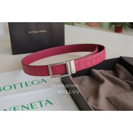 Bv Woven Calf Leather Vintage Pin Buckle 35mm Belts Rose Red