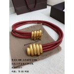 Bv New Sheepskin Pure Copper Gilt Buckle Elastic Belts For Women Red