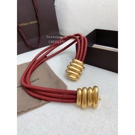 Bv New Sheepskin Pure Copper Gilt Buckle Elastic Belts For Women Red