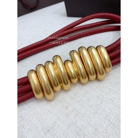 Bv New Sheepskin Pure Copper Gilt Buckle Elastic Belts For Women Red