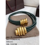 Bv New Sheepskin Pure Copper Gilt Buckle Elastic Belts For Women Green