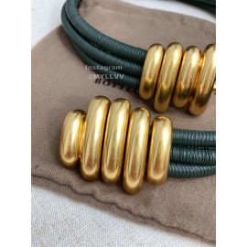 Bv New Sheepskin Pure Copper Gilt Buckle Elastic Belts For Women Green