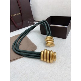 Bv New Sheepskin Pure Copper Gilt Buckle Elastic Belts For Women Green