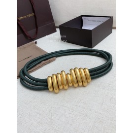 Bv New Sheepskin Pure Copper Gilt Buckle Elastic Belts For Women Green