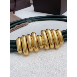 Bv New Sheepskin Pure Copper Gilt Buckle Elastic Belts For Women Green