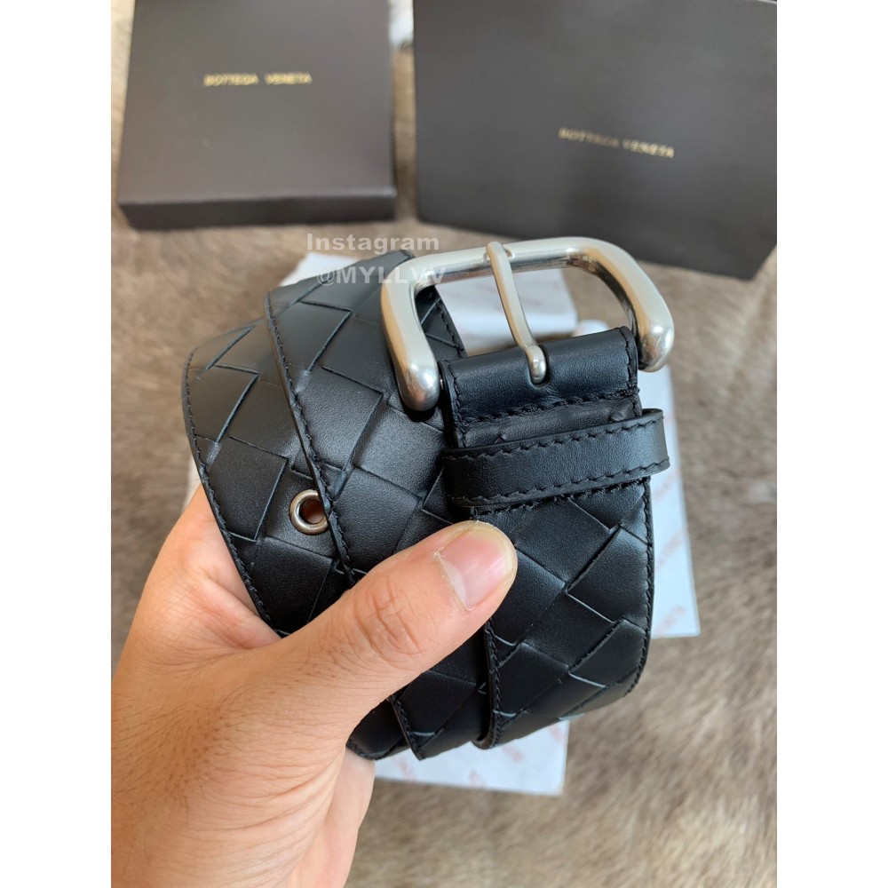 Bv Woven Calf Silver Pin Buckle 40mm Belts Black