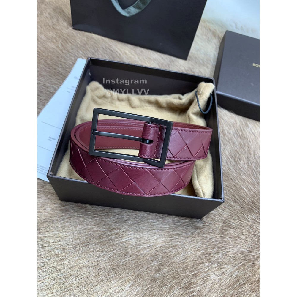 Bv Woven Calf Gun Color Pin Buckle 30mm Belts Wine Red