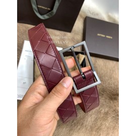 Bv Woven Calf Gun Color Pin Buckle 30mm Belts Wine Red