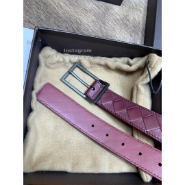 Bv Woven Calf Gun Color Pin Buckle 30mm Belts Wine Red