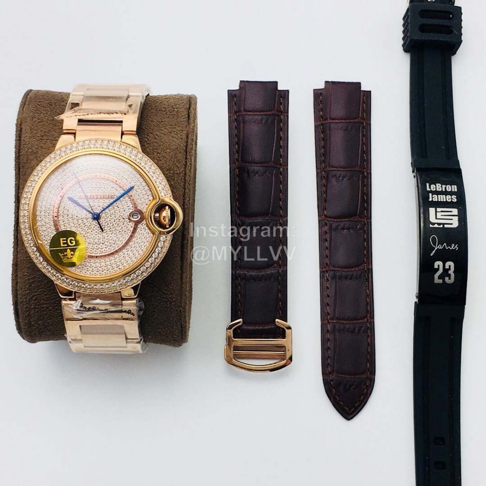 Cartier Eg Factory 42mm Diamond Dial Watch Rose Gold