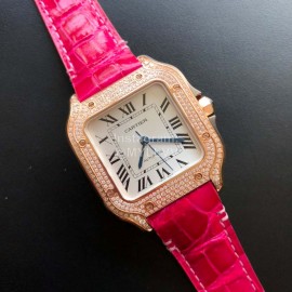 Cartier Santos Quick Switch Strap Diamond Watch Rose Red