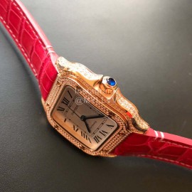 Cartier Santos Quick Switch Strap Diamond Watch Rose Red