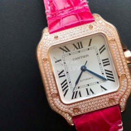 Cartier Santos Quick Switch Strap Diamond Watch Rose Red
