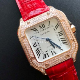 Cartier Santos Quick Switch Strap Diamond Watch Red