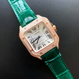 Cartier Santos Quick Switch Strap Diamond Watch Green