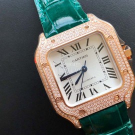 Cartier Santos Quick Switch Strap Diamond Watch Green