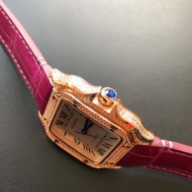 Cartier Santos Quick Switch Strap Diamond Watch Purplish Red