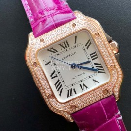 Cartier Santos Quick Switch Strap Diamond Watch Purplish Red