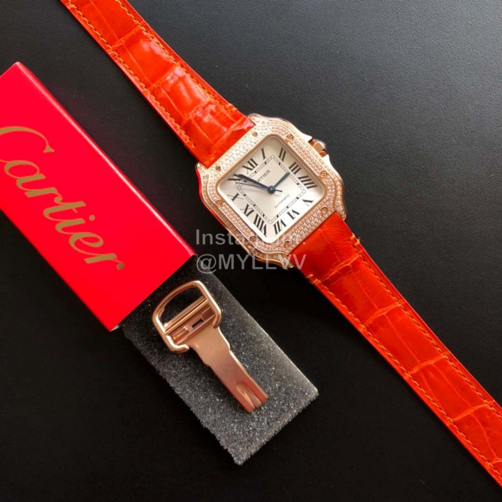 Cartier Santos Quick Switch Strap Diamond Watch Orange