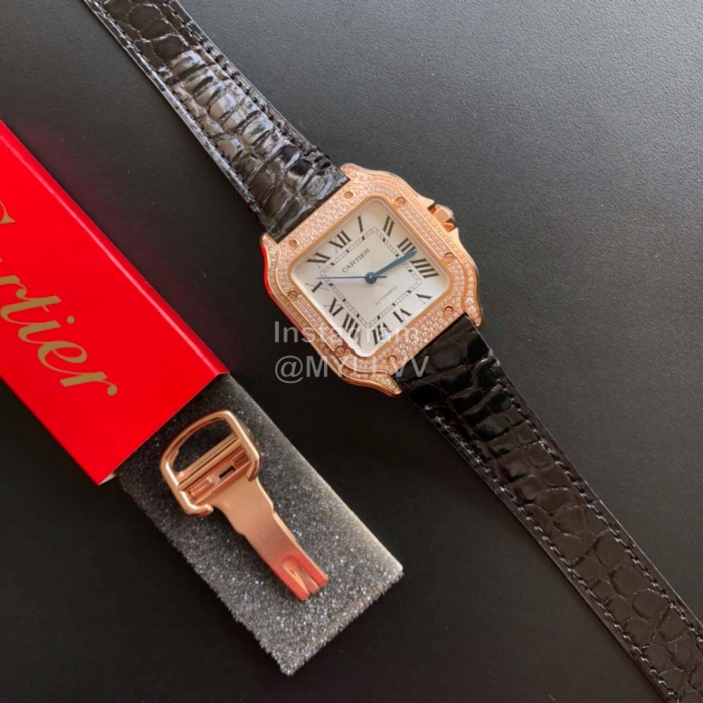 Cartier Santos Quick Switch Strap Diamond Watch Black