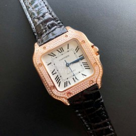 Cartier Santos Quick Switch Strap Diamond Watch Black