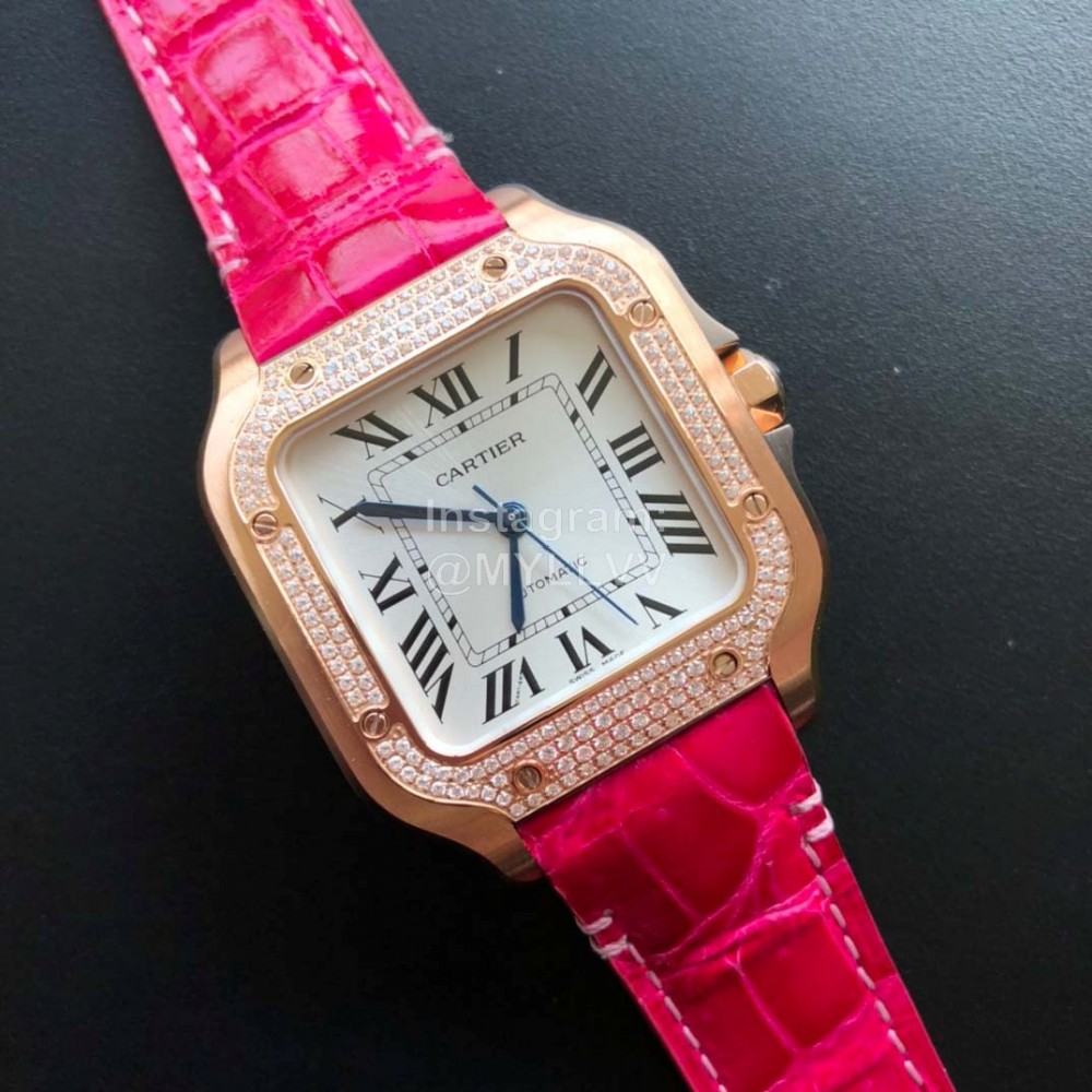 Cartier Santos Quick Switch Strap Diamond 30m Waterproof Watch Rose Red