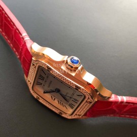 Cartier Santos Quick Switch Strap Diamond 30m Waterproof Watch Rose Red