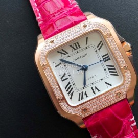 Cartier Santos Quick Switch Strap Diamond 30m Waterproof Watch Rose Red