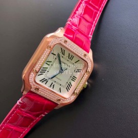 Cartier Santos Quick Switch Strap Diamond 30m Waterproof Watch Rose Red