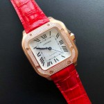 Cartier Santos Quick Switch Strap Diamond 30m Waterproof Watch Red