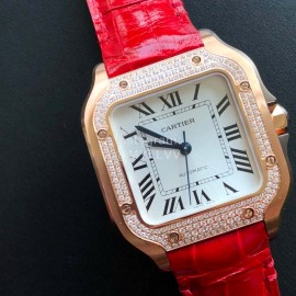 Cartier Santos Quick Switch Strap Diamond 30m Waterproof Watch Red