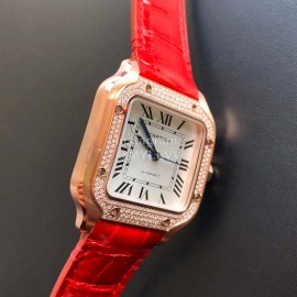 Cartier Santos Quick Switch Strap Diamond 30m Waterproof Watch Red