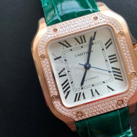 Cartier Santos Quick Switch Strap Diamond 30m Waterproof Watch Green