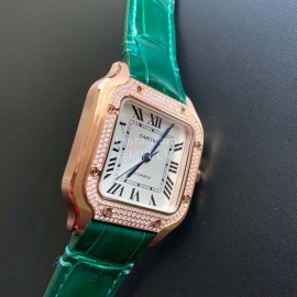 Cartier Santos Quick Switch Strap Diamond 30m Waterproof Watch Green
