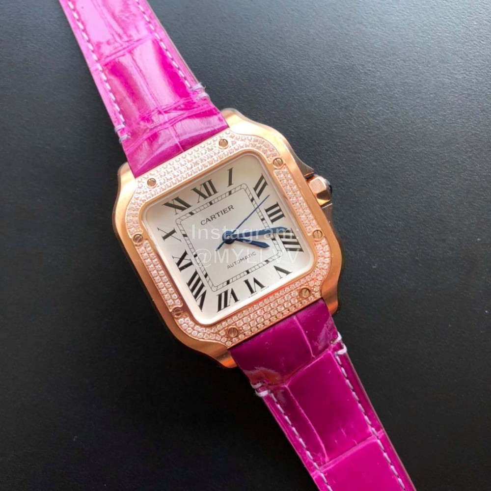 Cartier Santos Quick Switch Strap Diamond 30m Waterproof Watch Purplish Red