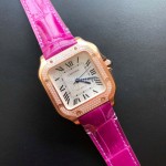 Cartier Santos Quick Switch Strap Diamond 30m Waterproof Watch Purplish Red