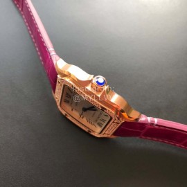 Cartier Santos Quick Switch Strap Diamond 30m Waterproof Watch Purplish Red