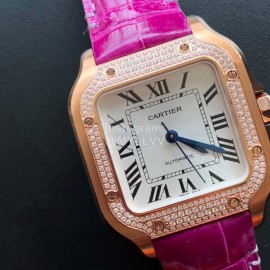 Cartier Santos Quick Switch Strap Diamond 30m Waterproof Watch Purplish Red