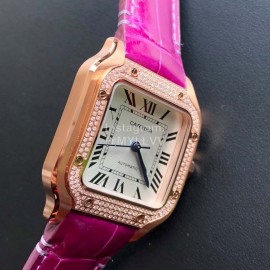 Cartier Santos Quick Switch Strap Diamond 30m Waterproof Watch Purplish Red