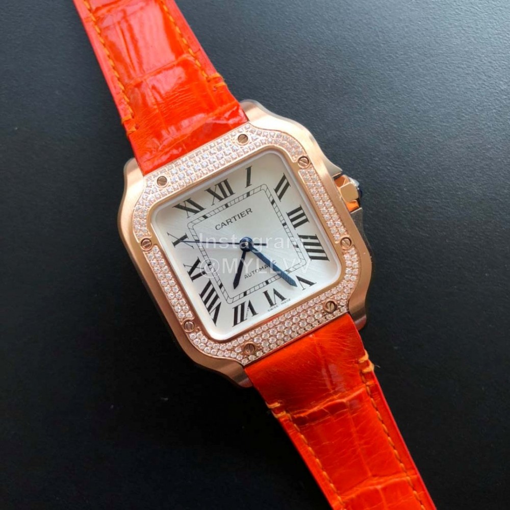Cartier Santos Quick Switch Strap Diamond 30m Waterproof Watch Orange