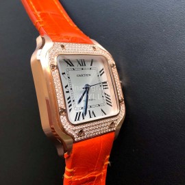 Cartier Santos Quick Switch Strap Diamond 30m Waterproof Watch Orange